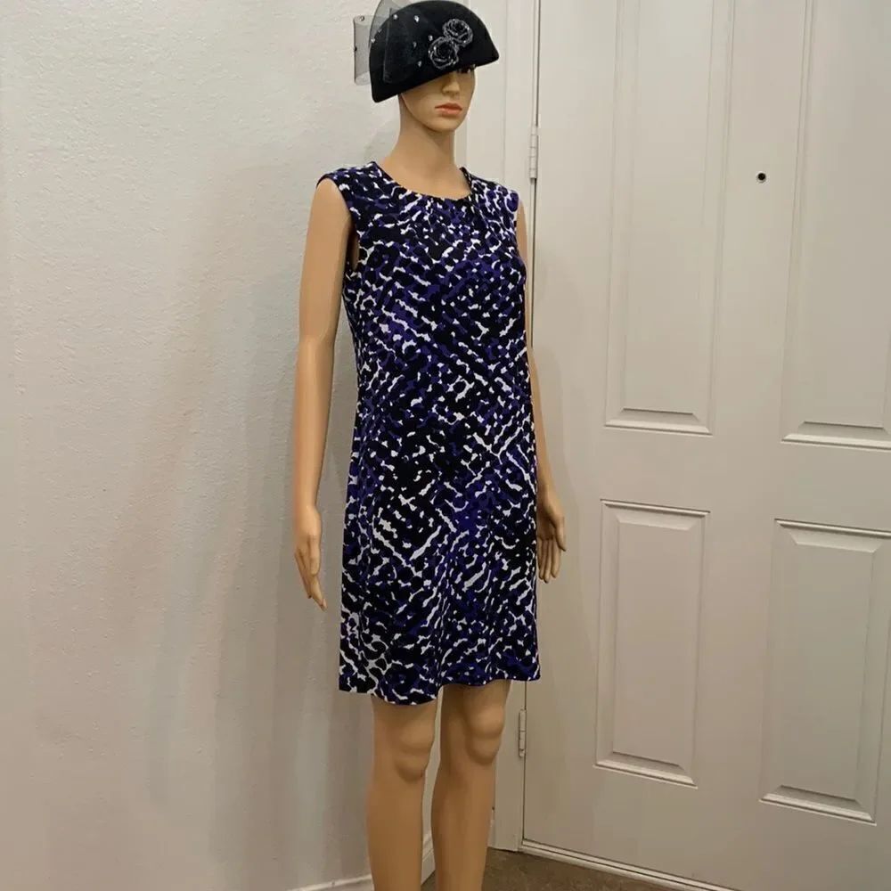 Apt 9 Petite Medium Scoop Neck Short Sleeve Purple Black White Midi Dress